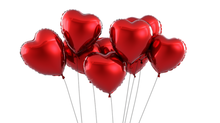 Red Heart Balloons Floating Together Romantic Love And Celebration Background