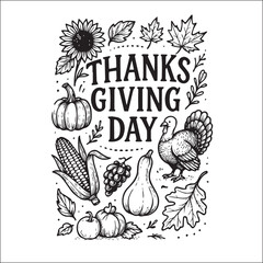 Thanksgiving day Label Design Black and white