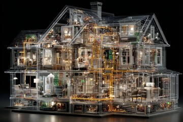 Abstract imagery: electrical systems in contemporary living. Digital warnings. Uncovering the hazards of fishy smells in modern homes. Modern living. Tech warnings.