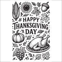 Thanksgiving day Label Design Black and white