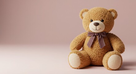 Cute teddy bear sitting on a pink background