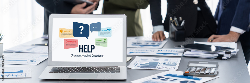 Poster help screen on the website provide answer to faq frequently asked question brisk with knowledge info