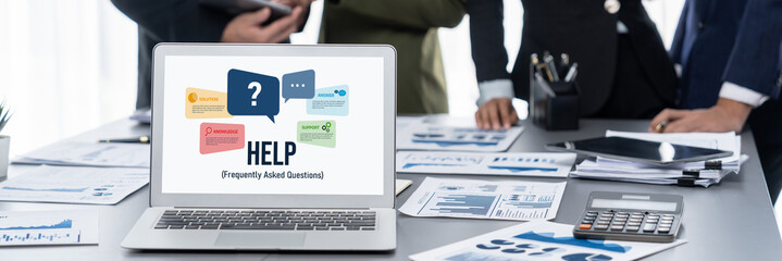 Help screen on the website provide answer to FAQ frequently asked question brisk with knowledge...