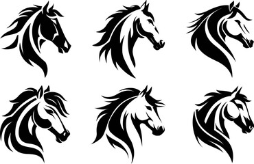 Black and White horse Set – Minimalist Line Art Vector Collection of horses in Various Poses
