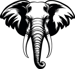 Black and White elephant Head – Minimalist Line Art Vector Illustration for Logo or Print Design