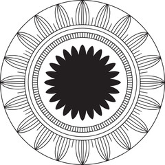 Black outline mandala with petal and line details circular symmetry