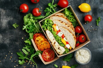 Delivery Lunch Box, colorful delivery lunch box filled with a variety of healthy foods