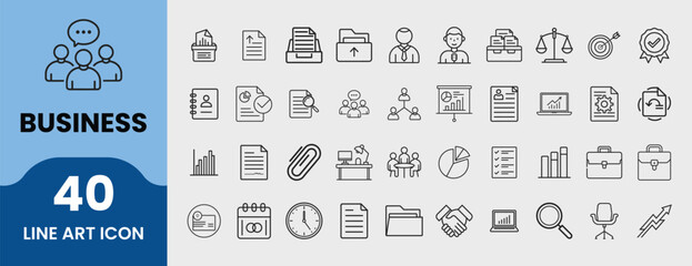 40 Corporate Line Art Icons. HR, Teamwork, Leadership, Office, and Management-Themed Vector Set. Ideal for web apps, presentations, reports, infographics, and UI design.