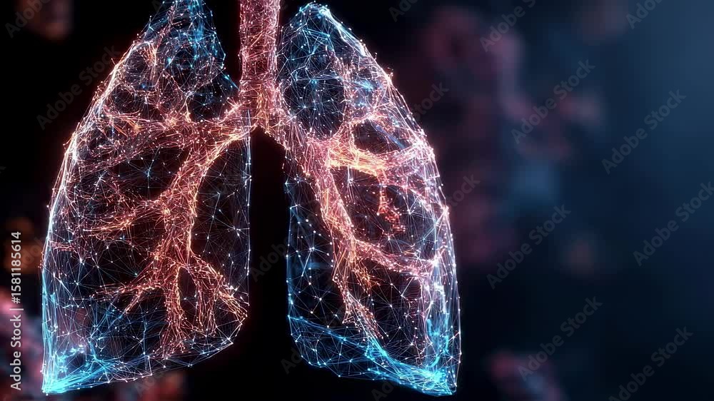 Poster artistic rendering of the human respiratory system focusing on the intricate structures of the lungs