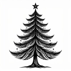 Obraz premium Monochrome Christmas Tree with Star Ornament and White Background Decorative