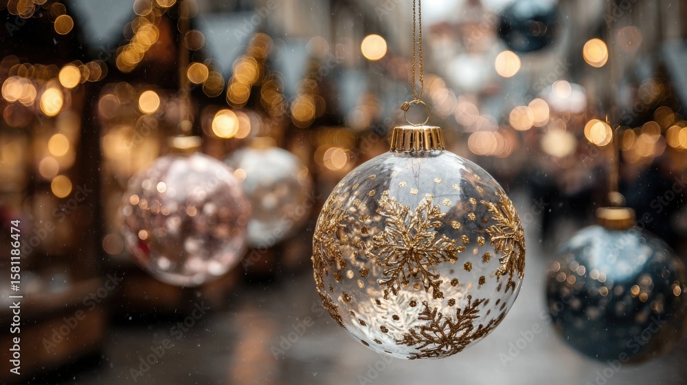 Aufkleber a collection of christmas ornaments hanging from a tree. the ornaments are of different shapes and s
