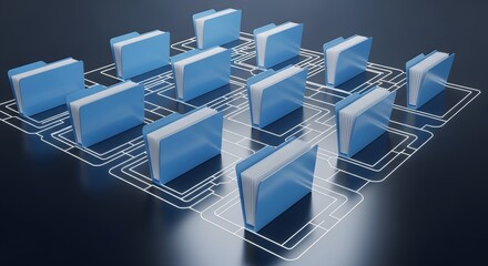 Obraz premium Data Storage Illustrated Representation of Digital Folders Arranged on a Connected Network, Abstract View of Data Management and Organization