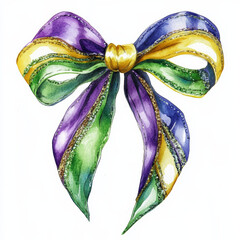 Elegant shiny Mardi Gras ribbon in classic purple, green, and gold with sparkling accents. Great for festive projects, party cards, New Orleans designs, and seasonal decorations