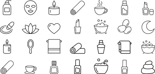 Spa wellness beauty objects icons