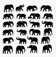 Elephant Silhouettes A Diverse Collection of Majestic Wildlife Icons for Design Projects, Presentations and More