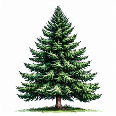 Obraz premium Detailed Spruce Tree Illustration with Dark Green Needles and White Background