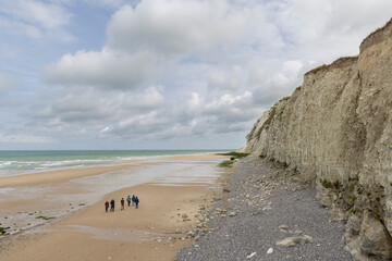 People walking along the beach of Cap Blanc-Nez at Opal coast in Norhern France