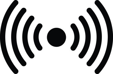Wireless Waveform Simple black and white illustration of a wireless signal with circular elements radiating outward, illustrating signal strength with clear visibility and modern minimalist design