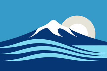 Naklejka premium stylized waves in lake reflecting fuji s shape