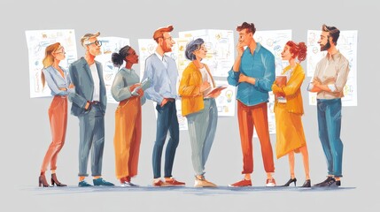 Fototapeta premium creative business meeting brainstorm ideas sharing team of marketing business staff standing discuss find a solution of problem for new project startup business ideas concept