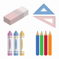 Colorful school stationery illustration.