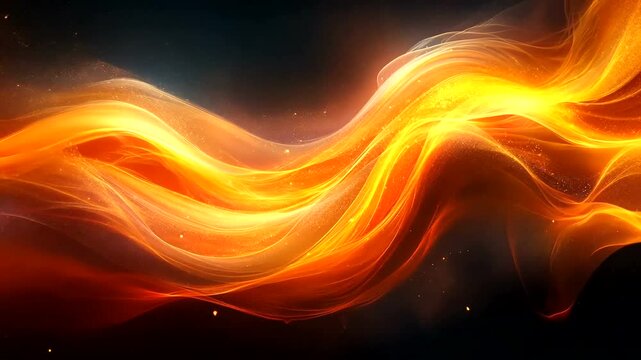 Dynamic orange and yellow wave pattern abstract motion background video with sparkling particles