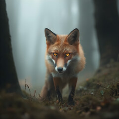 Obraz premium Red Fox in Misty Forest