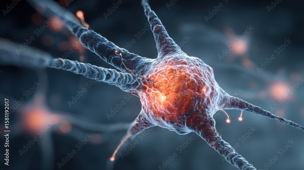 Poster this visual representation captures a neuron with its dendrites and axon, highlighting the intricate