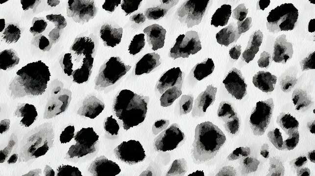 Black and White Leopard Seamless Pattern. Watercolor Hand Drawn Cheetah Print. Wild Skin Exotic Texture. Geometric Fur background. Leopard and Jaguar Leather. Watercolour Hand Painted Skin Pattern., 