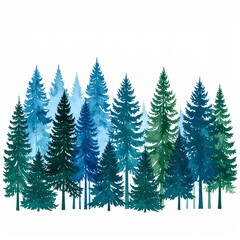 Obraz premium Watercolor Evergreen Trees in Varying Shades of Blue and Green Forest Design