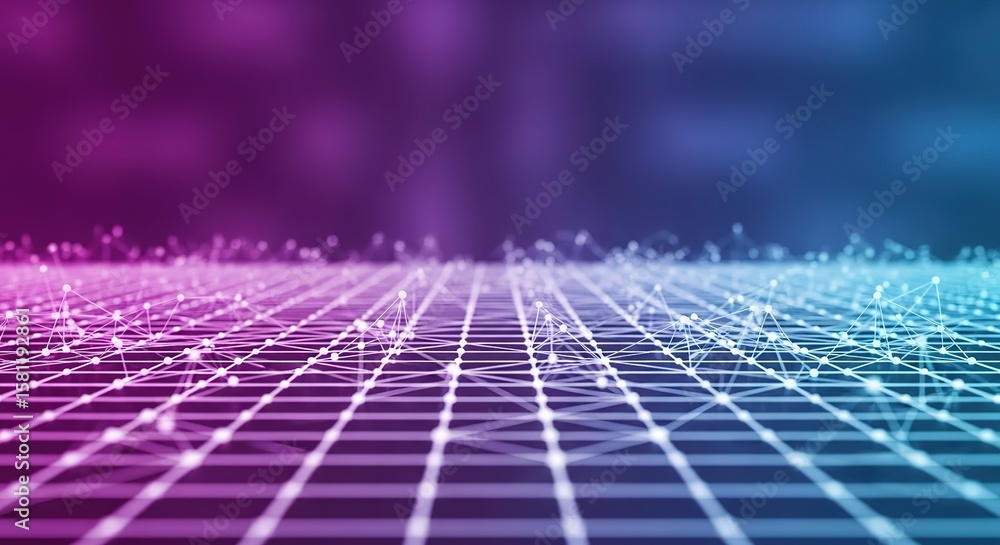 Aufkleber abstract network of glowing nodes and lines with a purple to blue gradient background