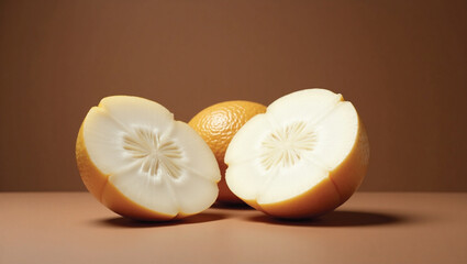 fresh jicama with cut parts on a brownish background