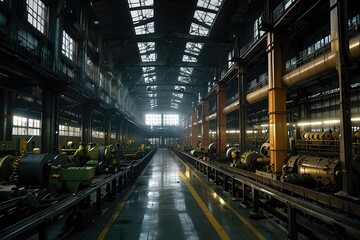 Whispers of Production: An Industrial Ghost and interior of an industrial factory