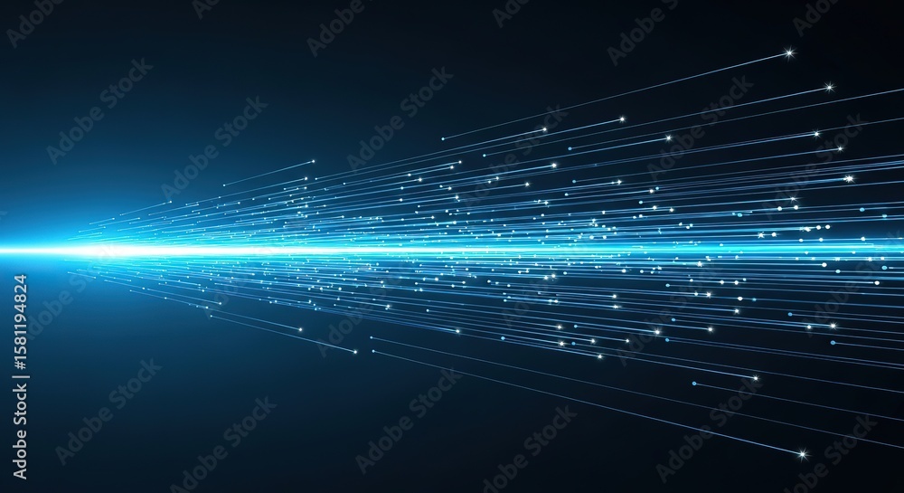 Aufkleber abstract blue light streaks with glowing points moving rapidly across a dark background representing