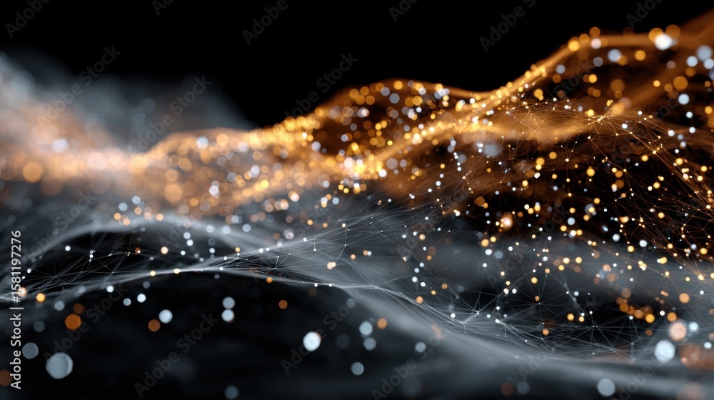 Poster waves of light and particles flow across a dark backdrop, creating a mesmerizing abstract design. th