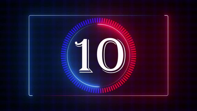 Glowing neon countdown animation from 20 to 0 over ten seconds on a black background.