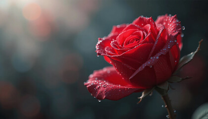 Red rose close-up on blur