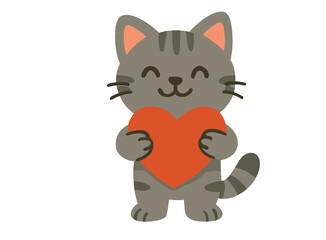 Cute Cat Holding Heart Cartoon Illustration