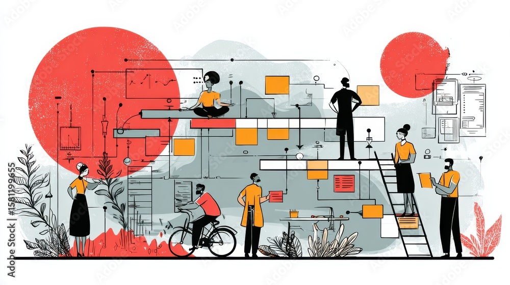 Poster project life cycle abstract concept vector illustration set. project planning, design structure matr