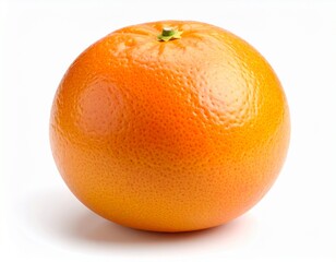 A ripe grapefruit with a smooth, dimpled orange-pink skin, positioned upright on a white background
