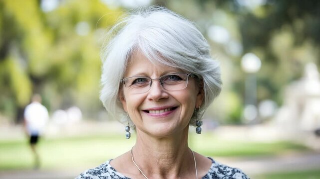 Portrait of a woman with short gray hair and eyeglasses.
