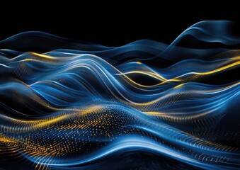 Abstract digital waves of blue and gold