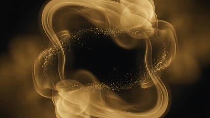 Glowing golden smoke swirls and sparkling particles forming a mystical abstract loop on dark background