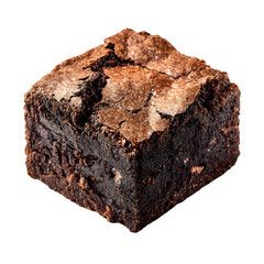 Deliciously rich chocolate brownie square with a crinkled top isolated on transparent background
