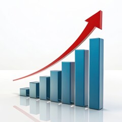 3d bar graph showing upward trend with a red arrow indicating growth