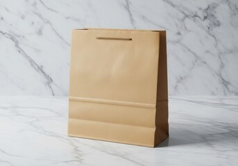 kraft paper shopping bag mockup on marble background