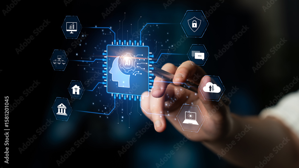 Poster ai system integration connects ai, system, and integration across digital networks to enhance servic