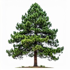 Fototapeta premium Detailed Single Pine Tree with Green Needles on an Isolated White Background