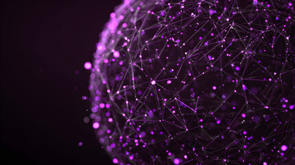 Purple digital wireframe globe rotating with connected nodes, network concept --ar 16:9