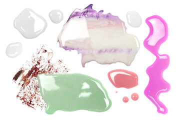 Set spilled, puddle watercolor isolated on white background, top view